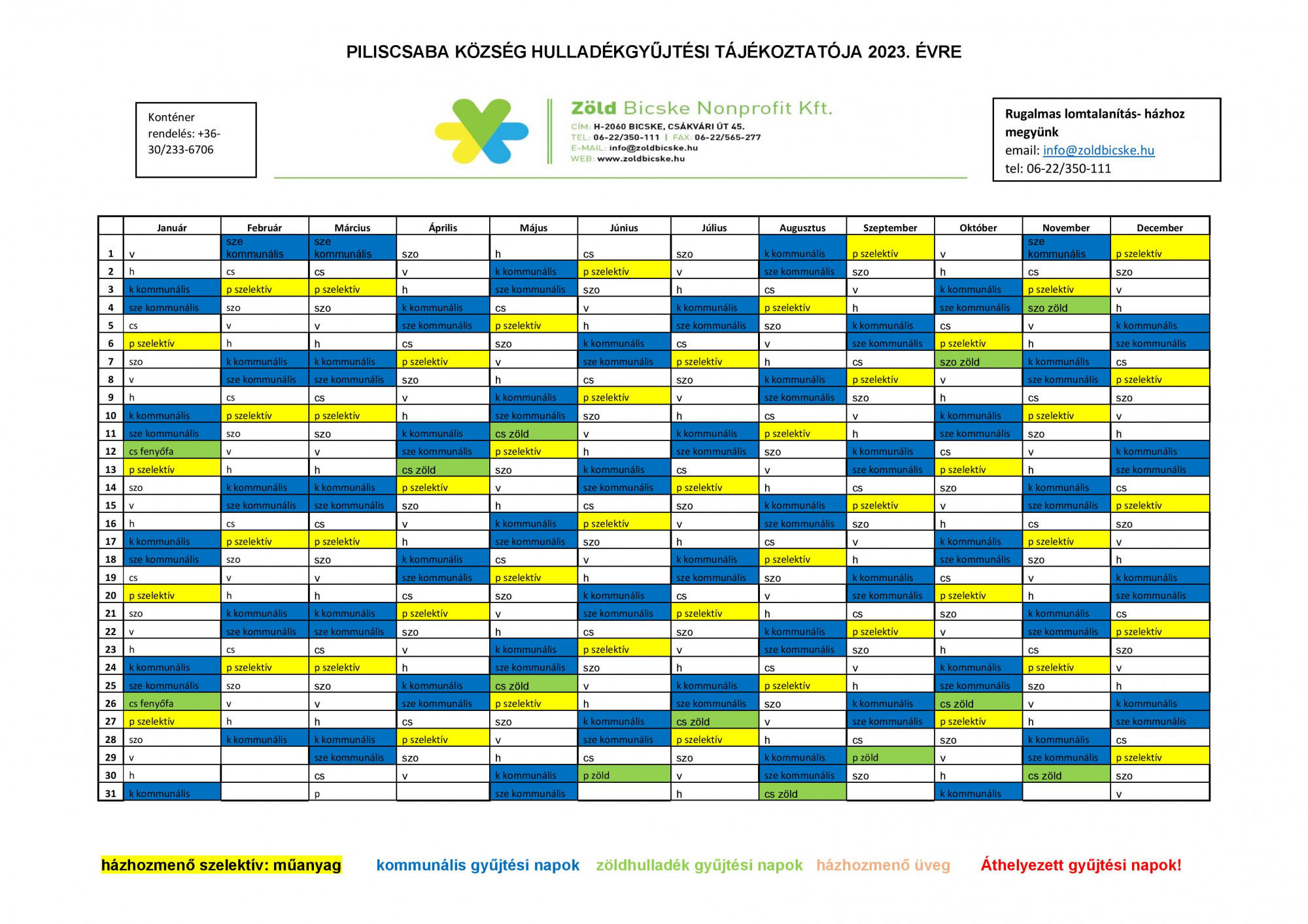 Elérhető a 2023as hulladéknaptár